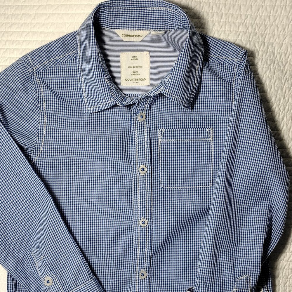 Country Road Boys' Sz 5 Long Sleeve Button Down Dress Shirt Blue & White